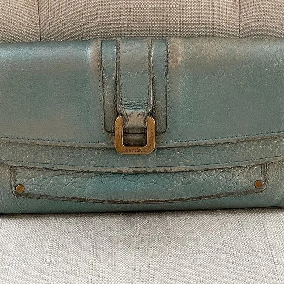 Jimmy Choo Women Wallet Cardholder Blue Leather Wristlet Clutch Purse Made Italy - Picture 1 of 12
